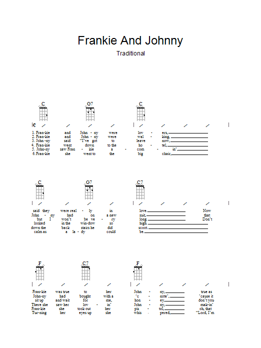 Traditional Frankie And Johnny sheet music notes and chords arranged for Guitar Chords/Lyrics