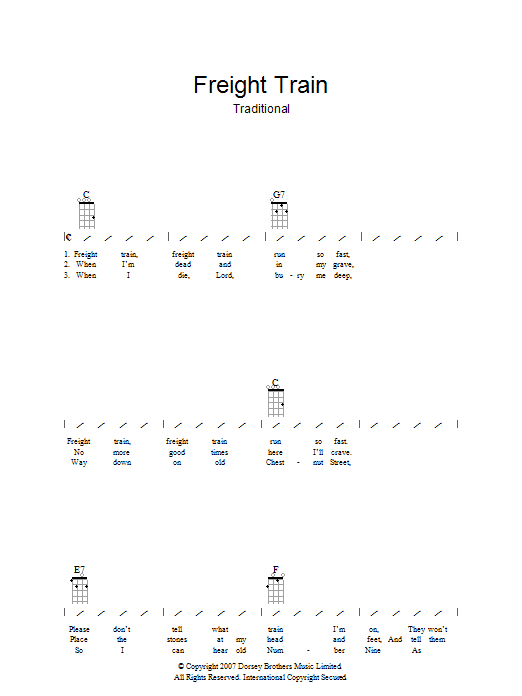 Traditional Freight Train sheet music notes and chords arranged for Guitar Chords/Lyrics