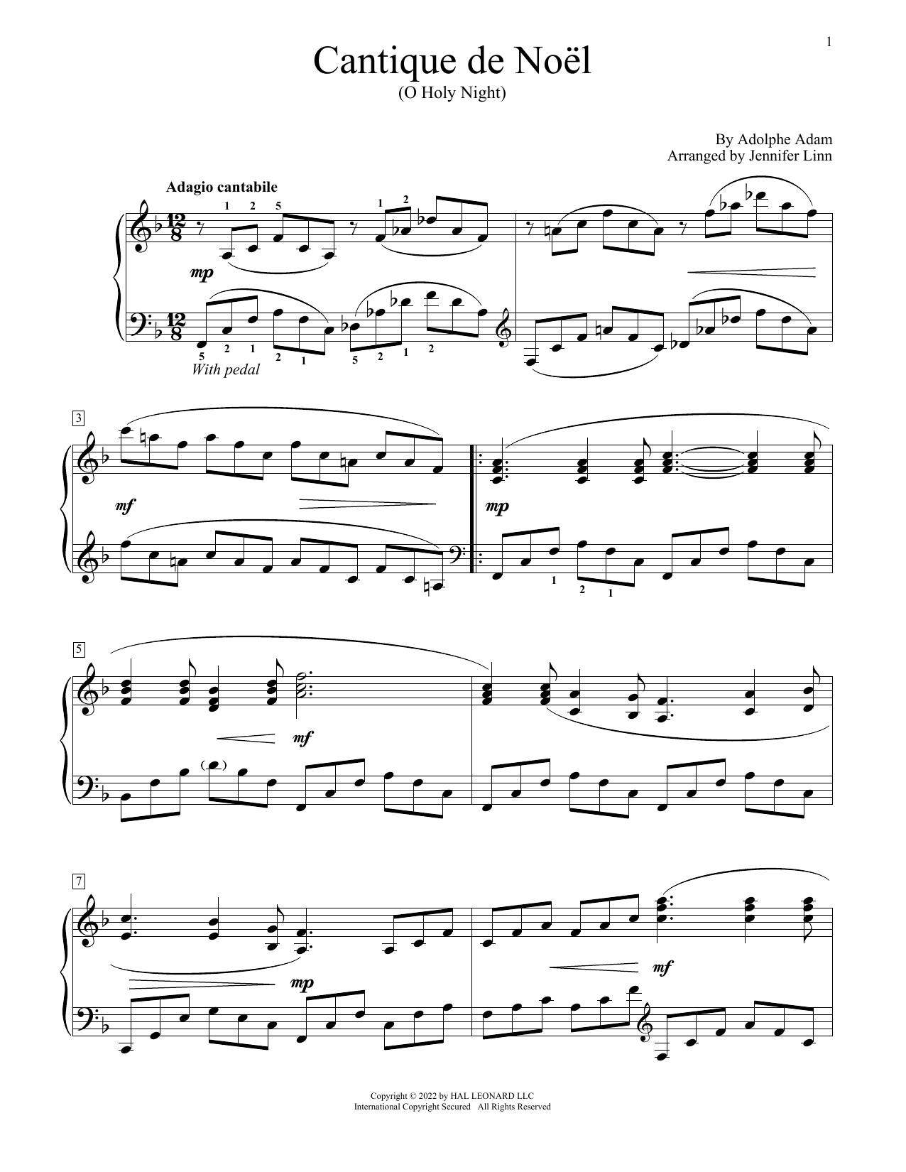 Traditional French Cantique De Noel (arr. Jennifer Linn) sheet music notes and chords arranged for Educational Piano