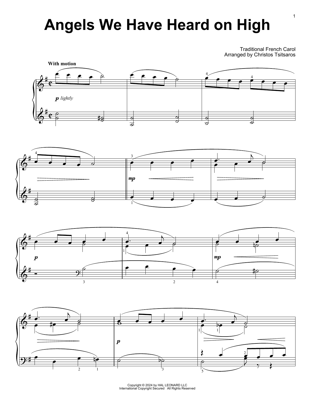 Traditional French Carol Angels We Have Heard On High (arr. Christos Tsitsaros) sheet music notes and chords arranged for Easy Piano Solo