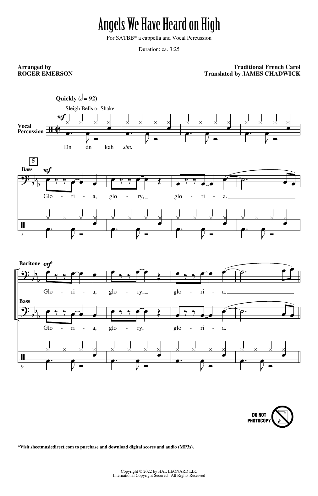 Traditional French Carol Angels We Have Heard On High (arr. Roger Emerson) sheet music notes and chords arranged for SATB Choir