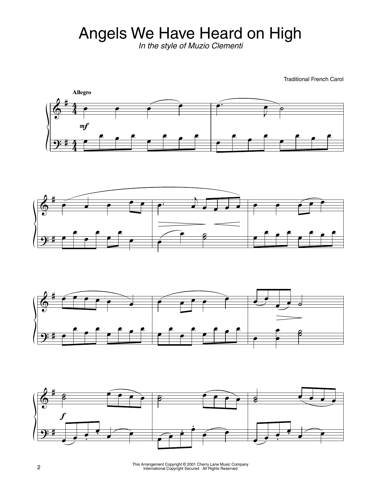 Traditional French Carol Angels We Have Heard On High (in the style of Clementi) (arr. Carol Klose) sheet music notes and chords arranged for Piano Solo