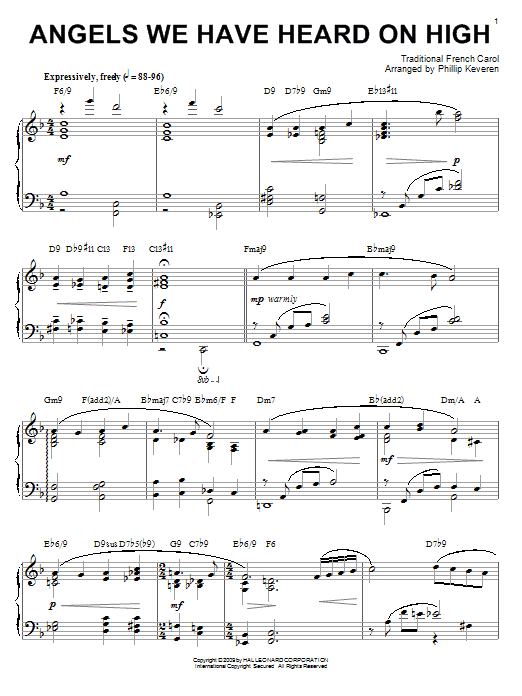 Traditional French Carol Angels We Have Heard On High [Jazz version] (arr. Phillip Keveren) sheet music notes and chords arranged for Piano Solo