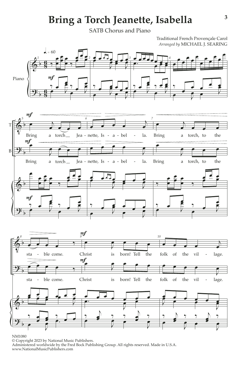 Traditional French Carol Bring a Torch, Jeanette, Isabella (arr. Michael J. Searing) sheet music notes and chords arranged for SATB Choir