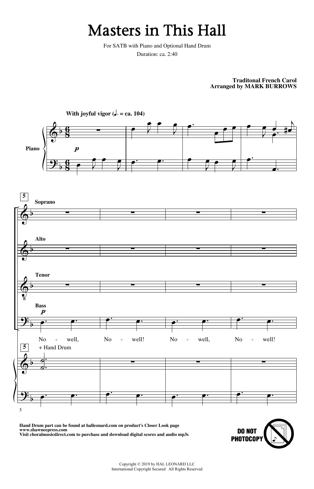 Traditional French Carol Masters In This Hall (arr. Mark Burrows) sheet music notes and chords arranged for SATB Choir