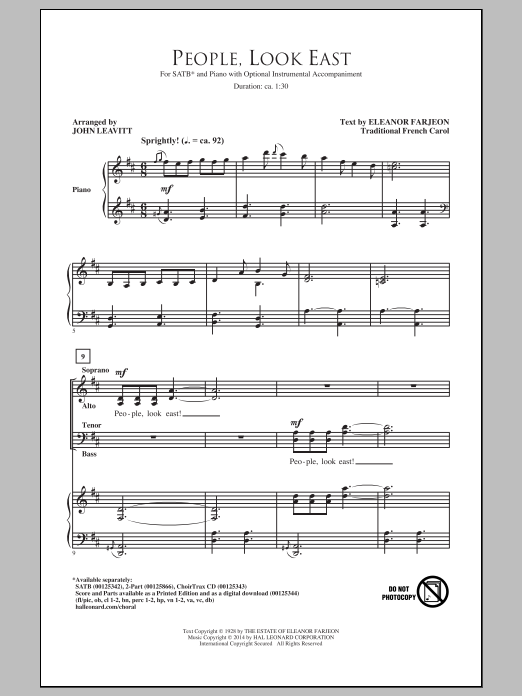 Traditional French Carol People, Look East (arr. John Leavitt) sheet music notes and chords arranged for SATB Choir