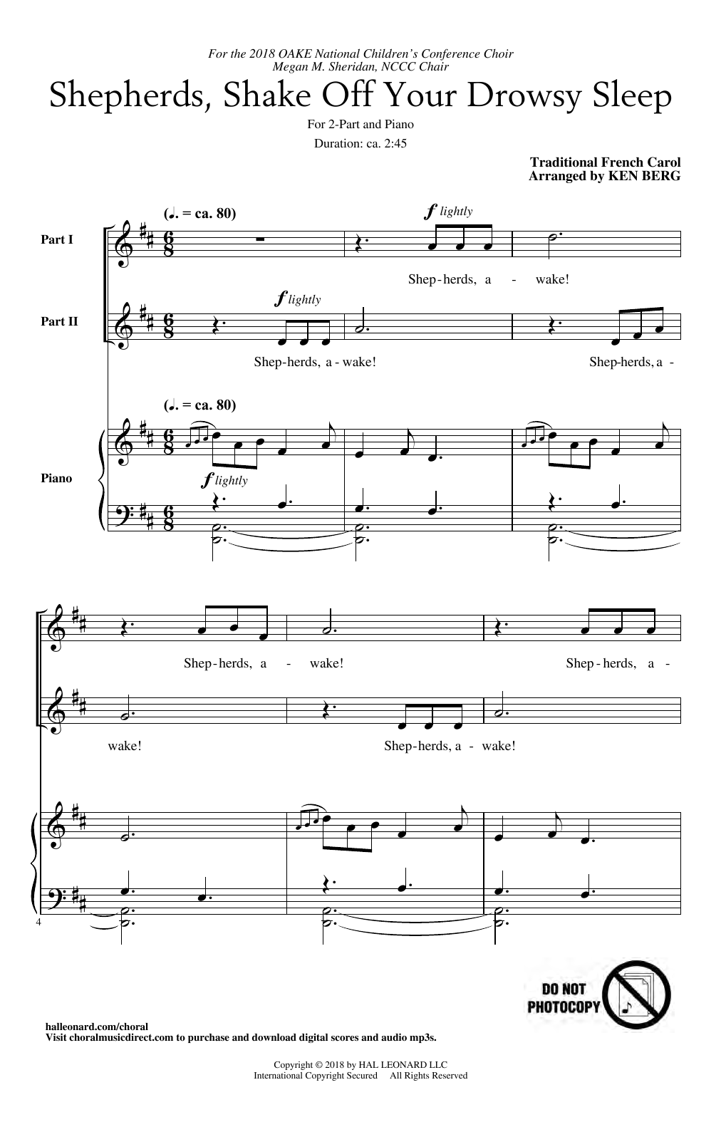 Traditional French Carol Shepherds, Shake Off Your Drowsy Sleep (arr. Ken Berg) sheet music notes and chords arranged for 2-Part Choir