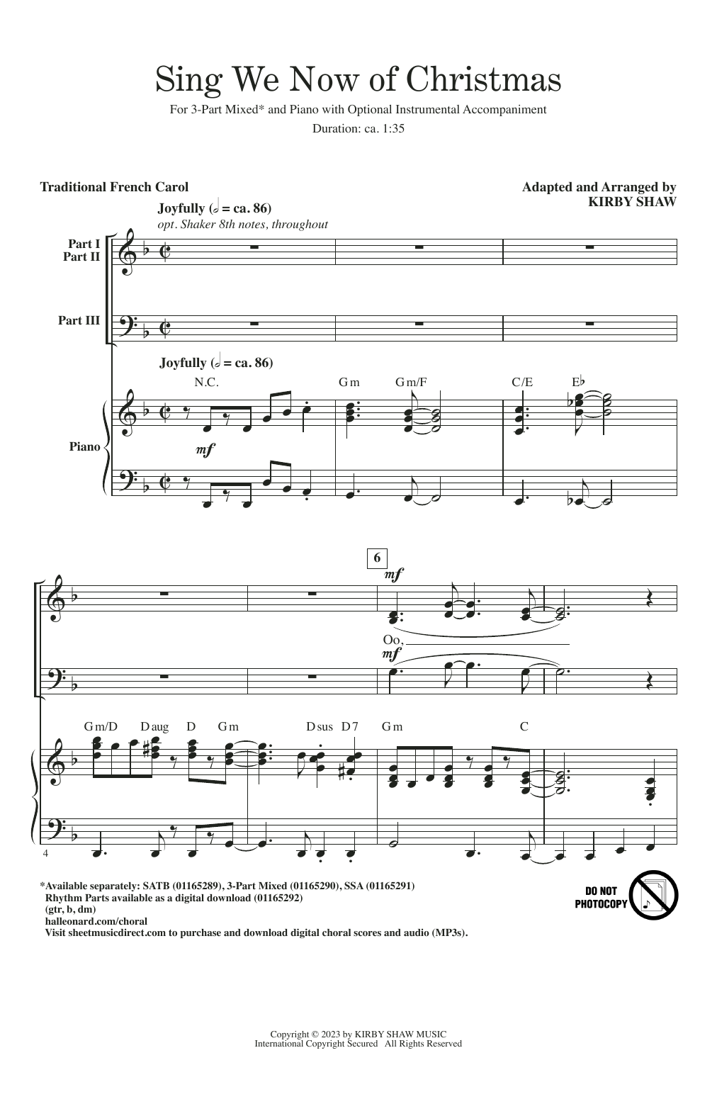 Traditional French Carol Sing We Now Of Christmas (arr. Kirby Shaw) sheet music notes and chords arranged for SSA Choir