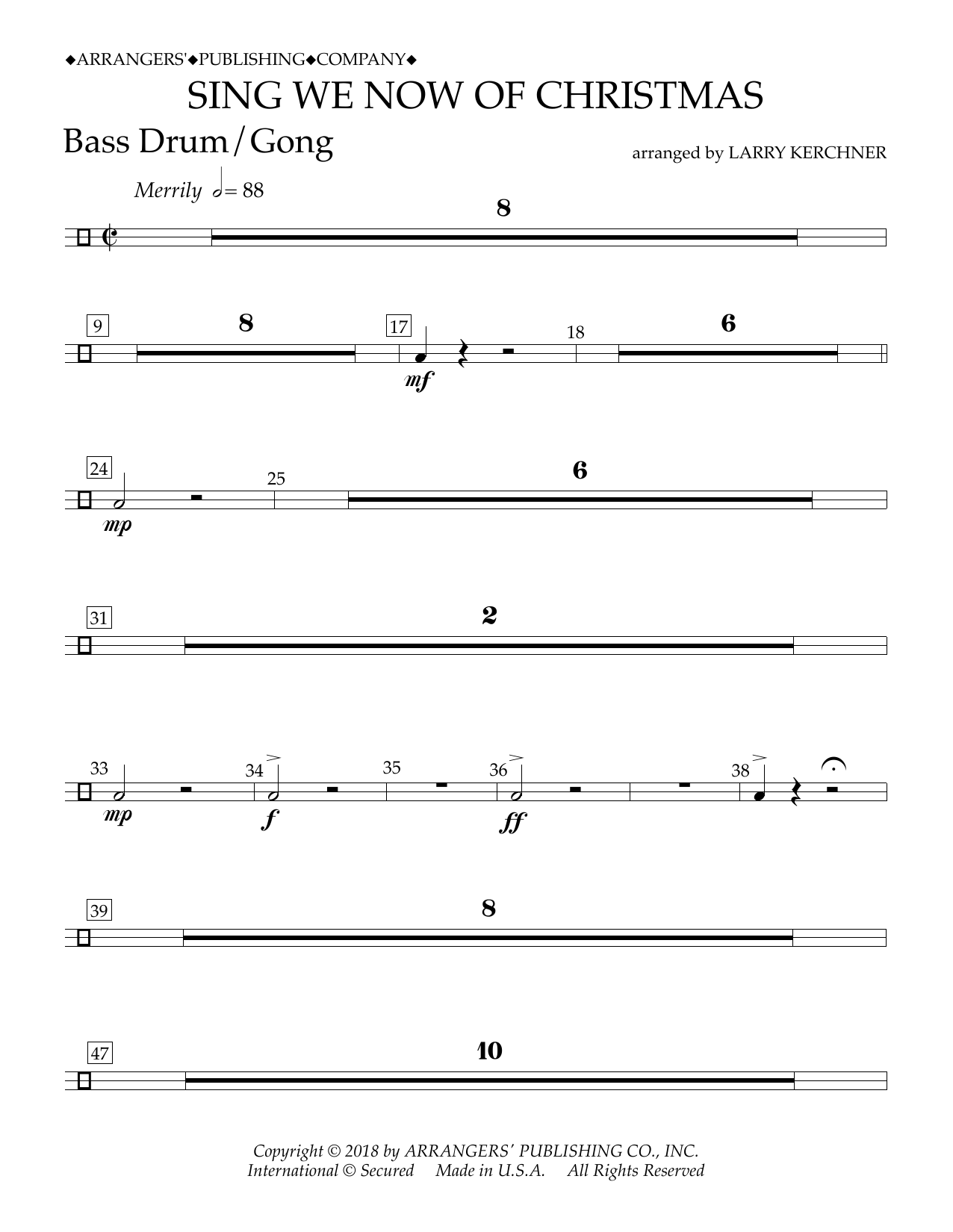Traditional French Carol Sing We Now of Christmas (arr. Larry Kerchner) - Bass Drum/Gong sheet music notes and chords arranged for Concert Band