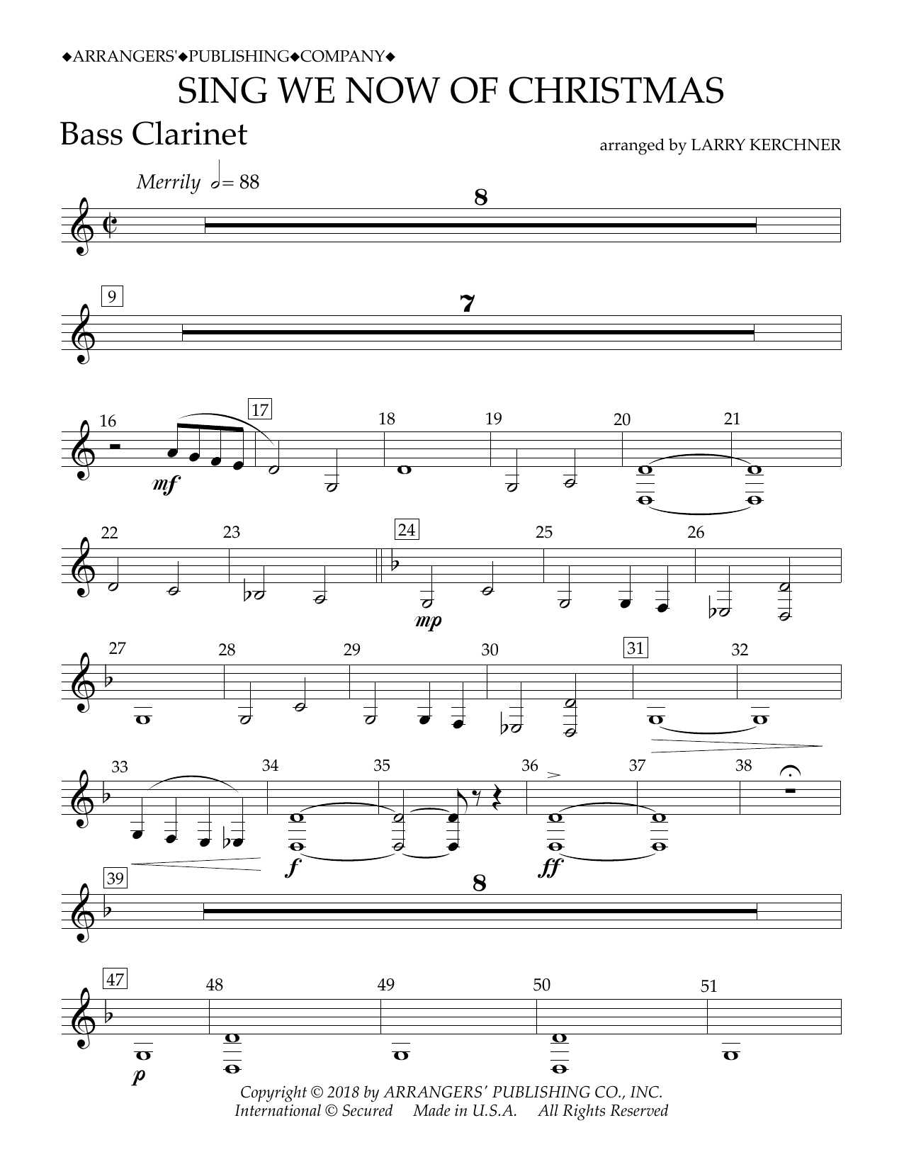 Traditional French Carol Sing We Now of Christmas (arr. Larry Kerchner) - Bb Bass Clarinet sheet music notes and chords arranged for Concert Band