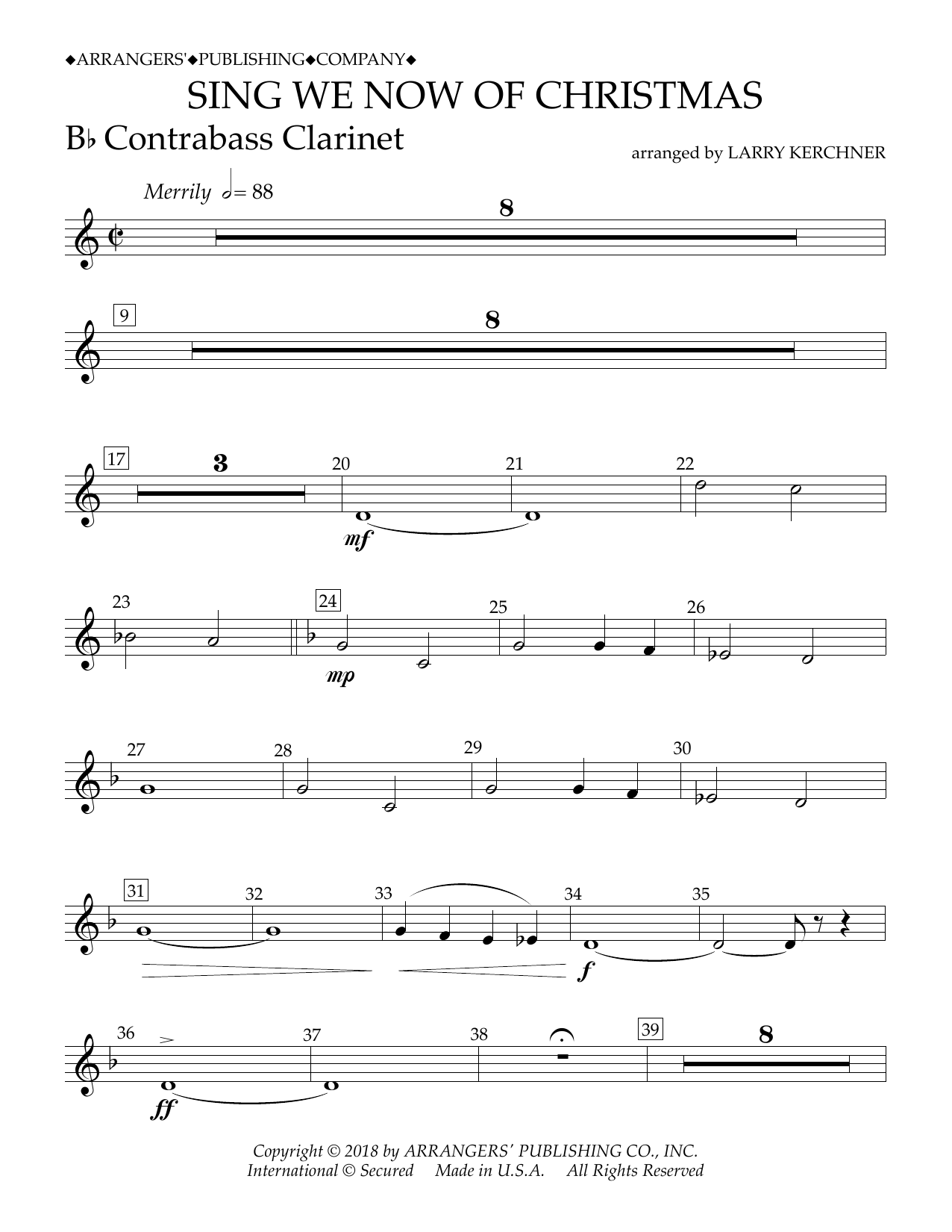Traditional French Carol Sing We Now of Christmas (arr. Larry Kerchner) - Bb Contrabass Clarinet sheet music notes and chords arranged for Concert Band