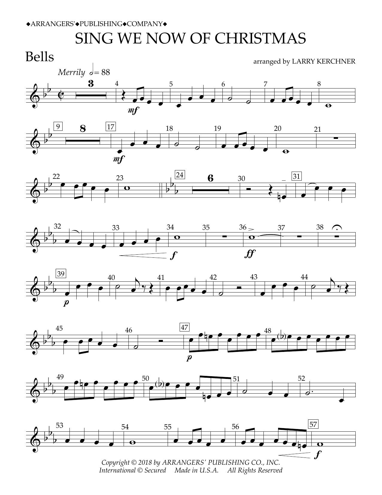 Traditional French Carol Sing We Now of Christmas (arr. Larry Kerchner) - Bells sheet music notes and chords arranged for Concert Band