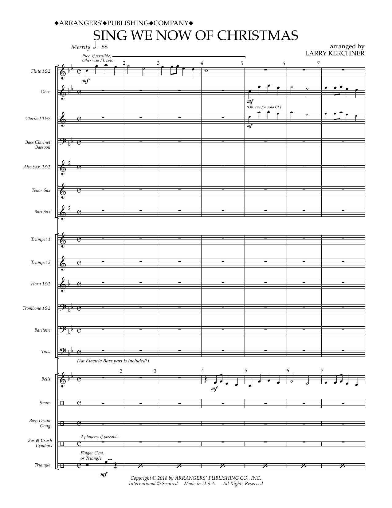 Traditional French Carol Sing We Now of Christmas (arr. Larry Kerchner) - Conductor Score (Full Score) sheet music notes and chords arranged for Concert Band