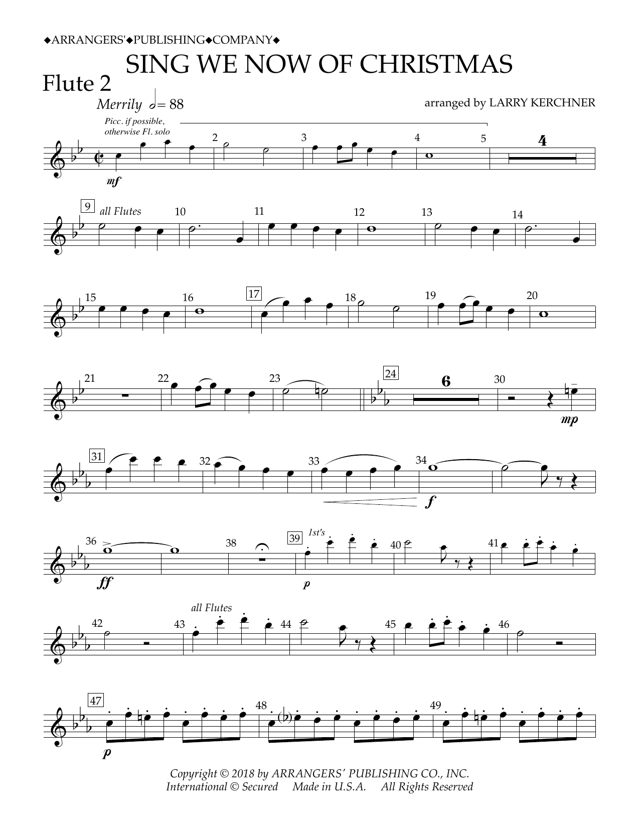 Traditional French Carol Sing We Now of Christmas (arr. Larry Kerchner) - Flute 2 sheet music notes and chords arranged for Concert Band