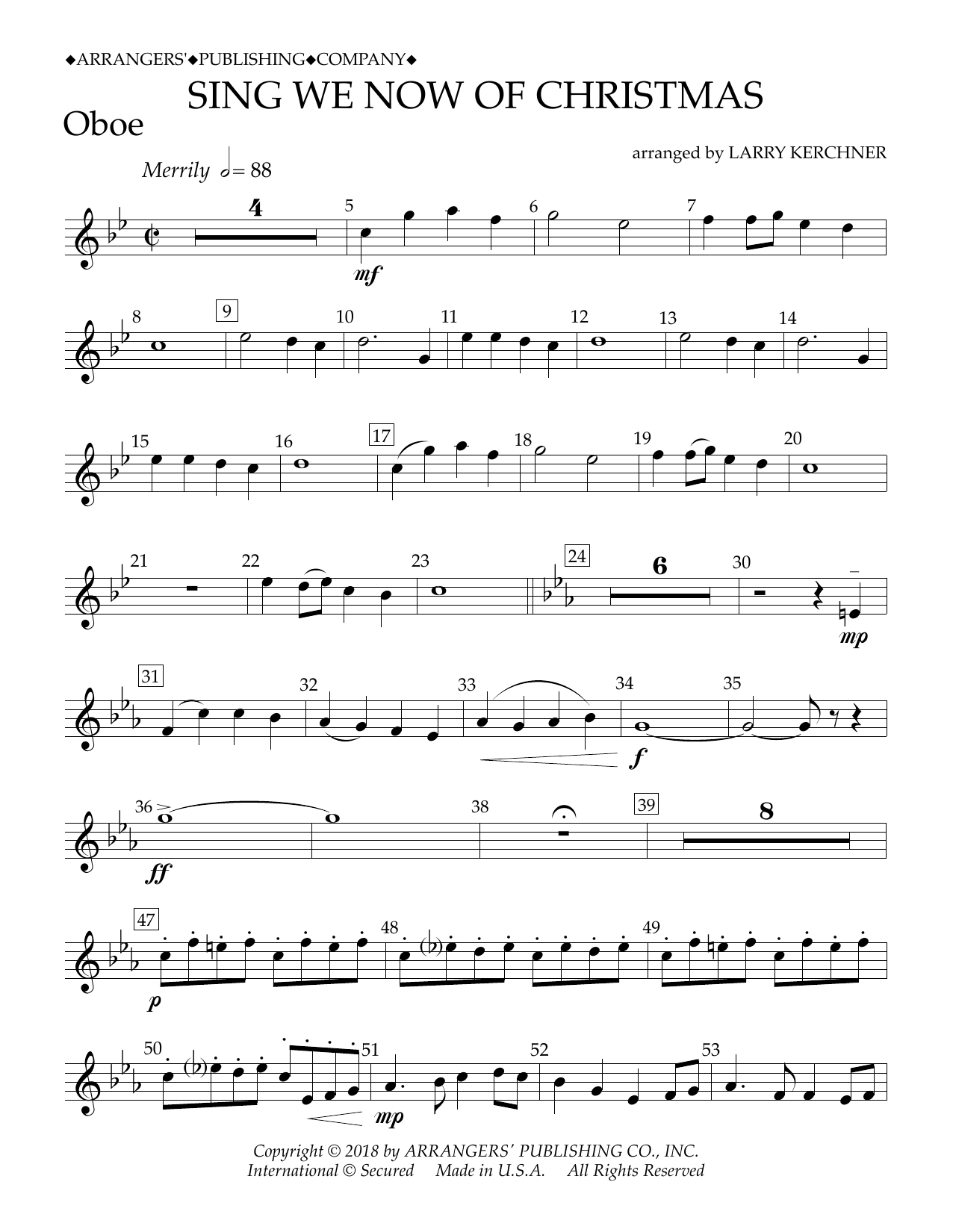 Traditional French Carol Sing We Now of Christmas (arr. Larry Kerchner) - Oboe sheet music notes and chords arranged for Concert Band