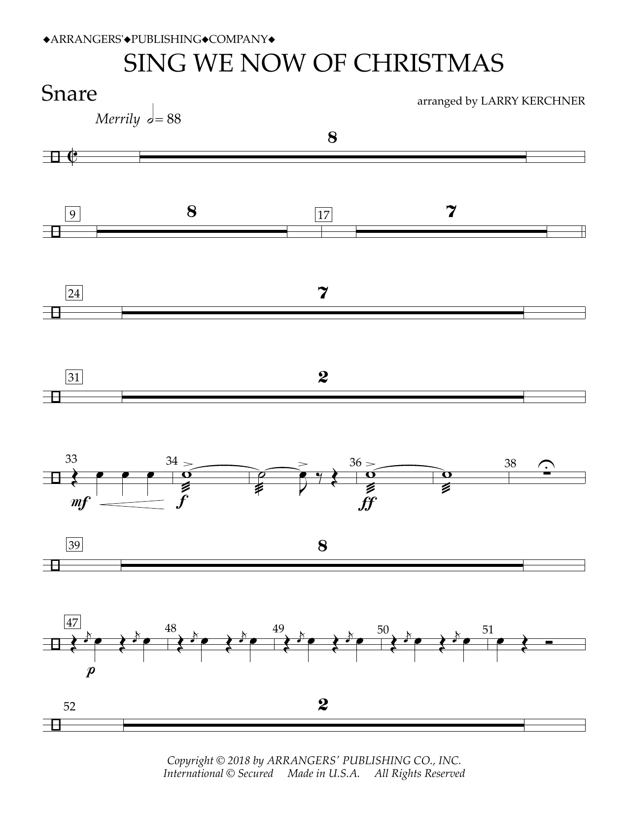Traditional French Carol Sing We Now of Christmas (arr. Larry Kerchner) - Snare sheet music notes and chords arranged for Concert Band