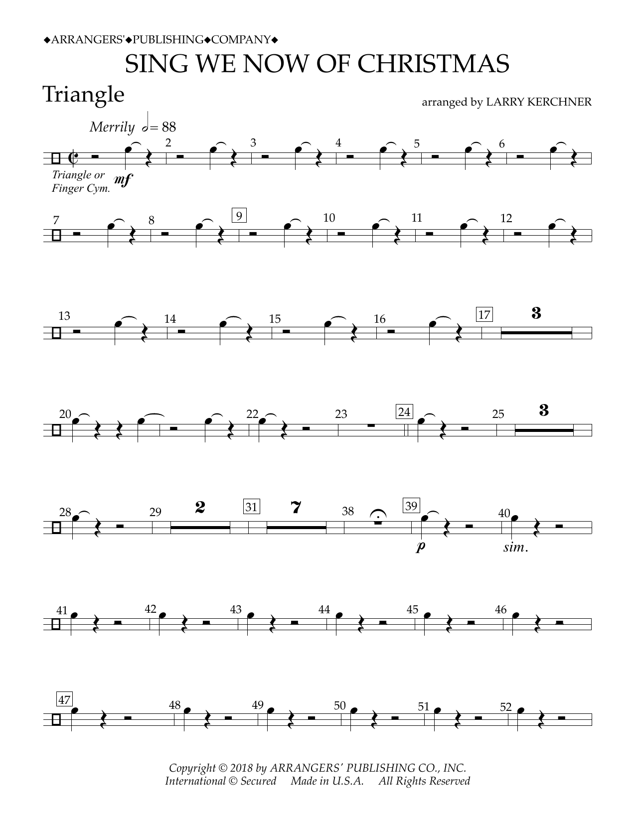Traditional French Carol Sing We Now of Christmas (arr. Larry Kerchner) - Triangle sheet music notes and chords arranged for Concert Band