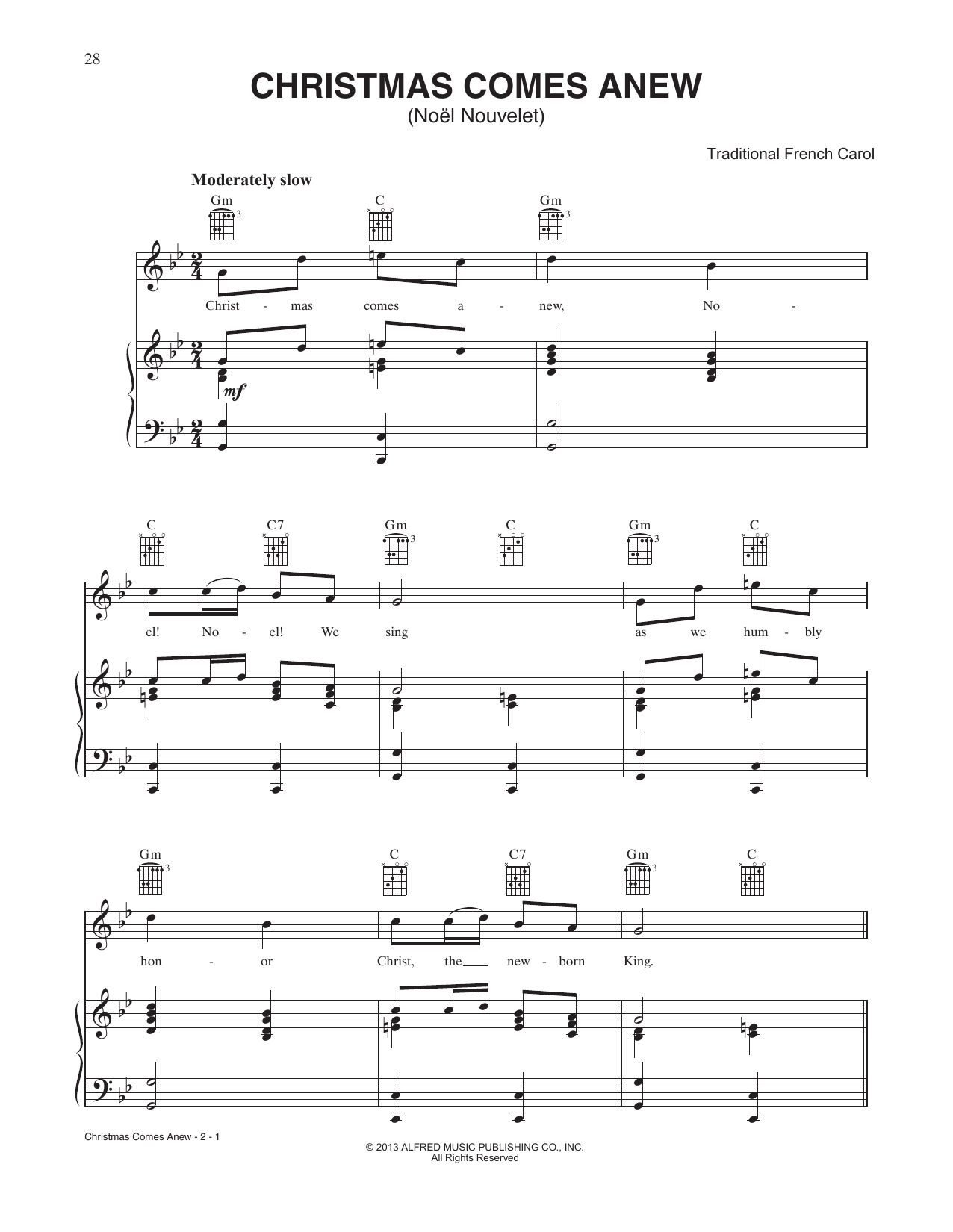 Traditional French Christmas Comes Anew sheet music notes and chords arranged for Piano, Vocal & Guitar Chords (Right-Hand Melody)