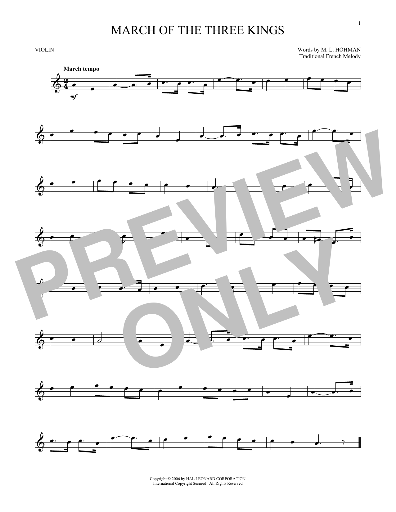 Traditional French Melody March Of The Three Kings sheet music notes and chords arranged for Trombone Solo