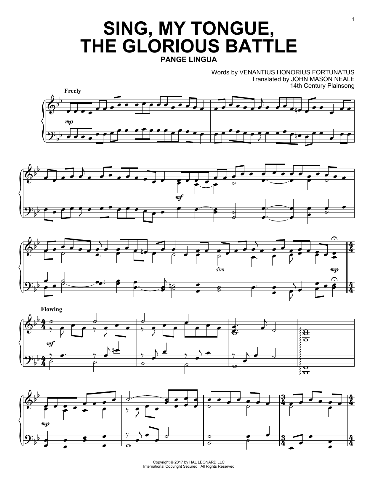 Traditional French Melody Sing, My Tongue, The Glorious Battle sheet music notes and chords arranged for Piano Solo