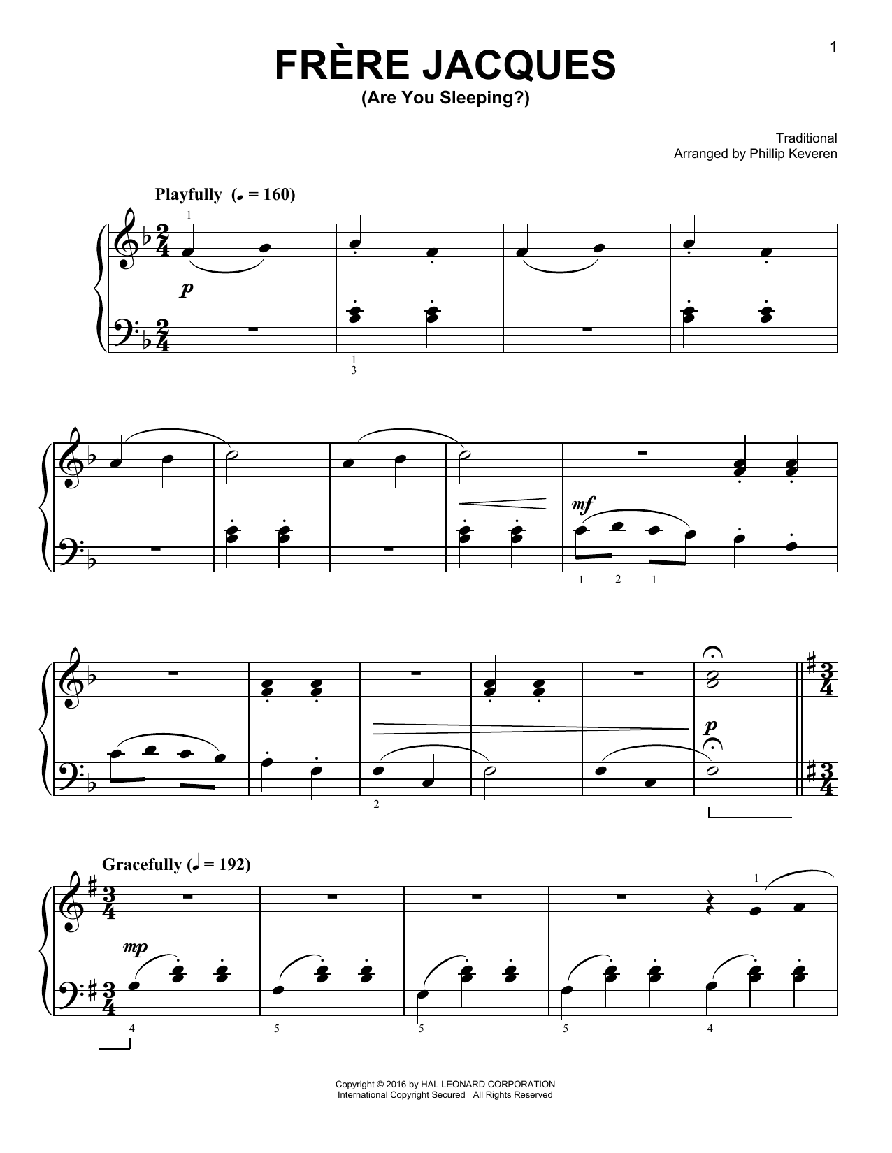Traditional Frere Jacques sheet music notes and chords arranged for Easy Piano