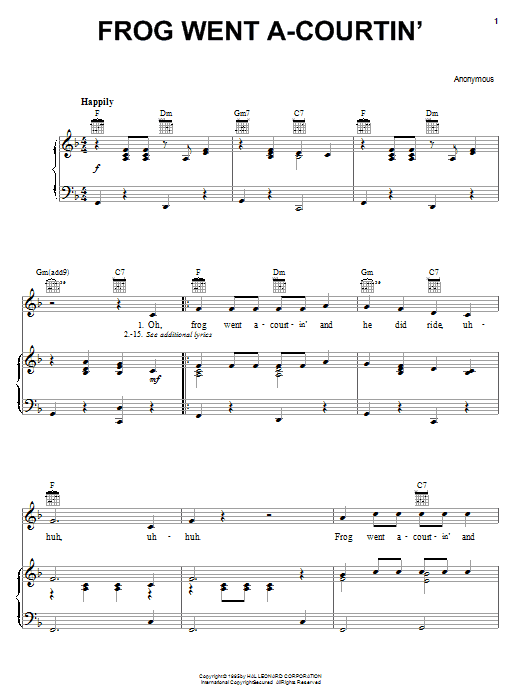 Traditional Frog Went A-Courtin' sheet music notes and chords arranged for Lead Sheet / Fake Book