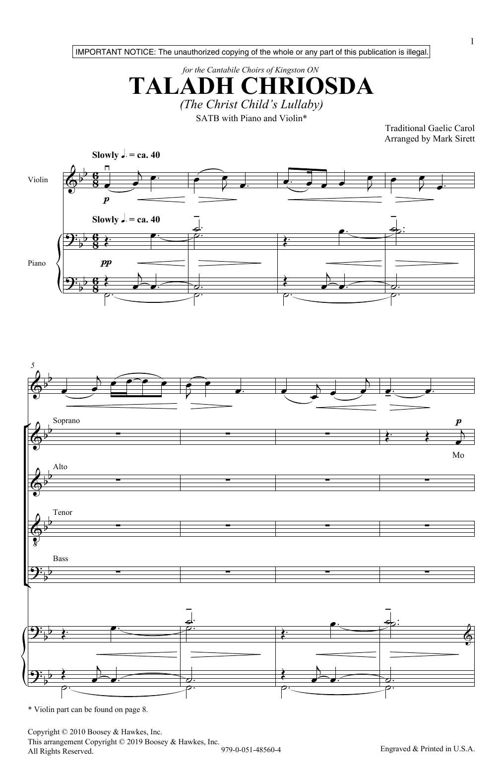 Traditional Gaelic Carol Taladh Chriosda (arr. Mark Sirett) sheet music notes and chords arranged for SATB Choir