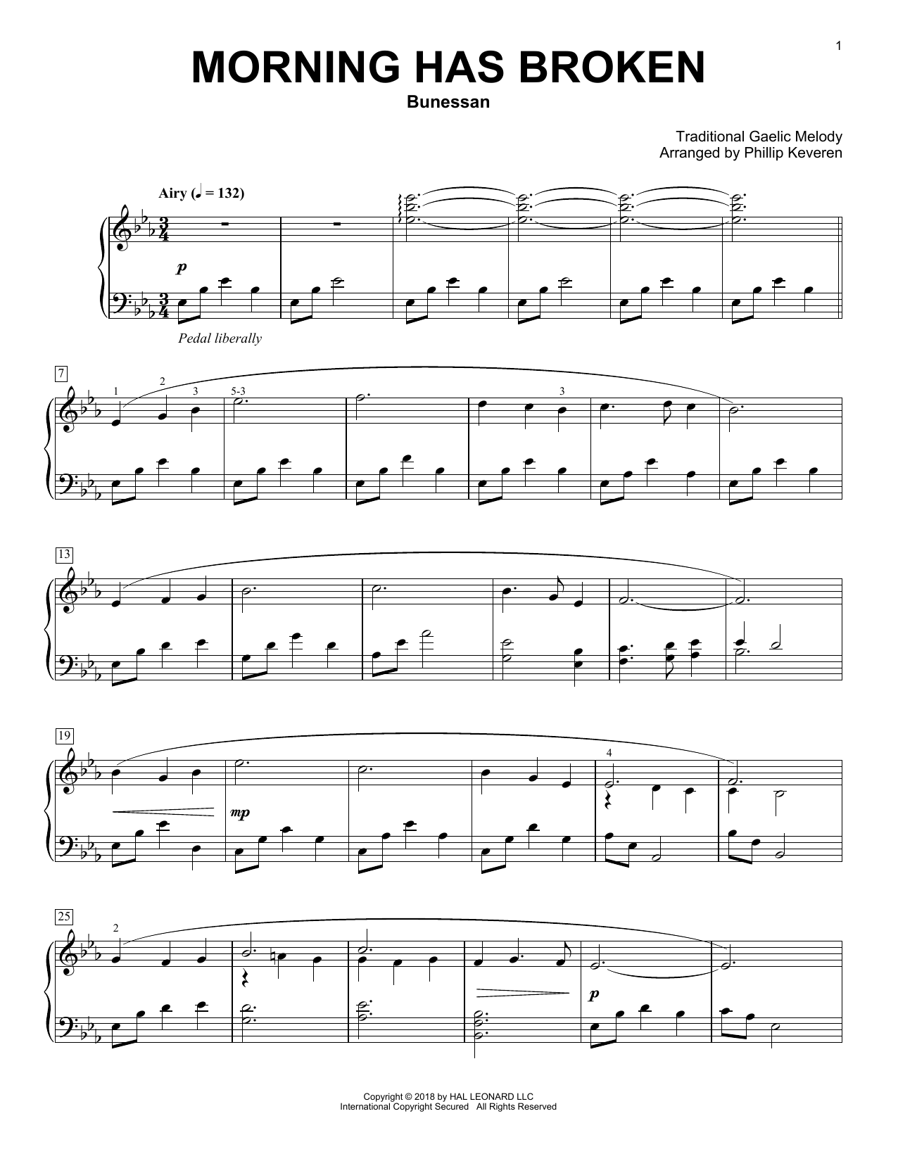 Traditional Gaelic Melody Morning Has Broken (arr. Phillip Keveren) sheet music notes and chords arranged for Piano Solo
