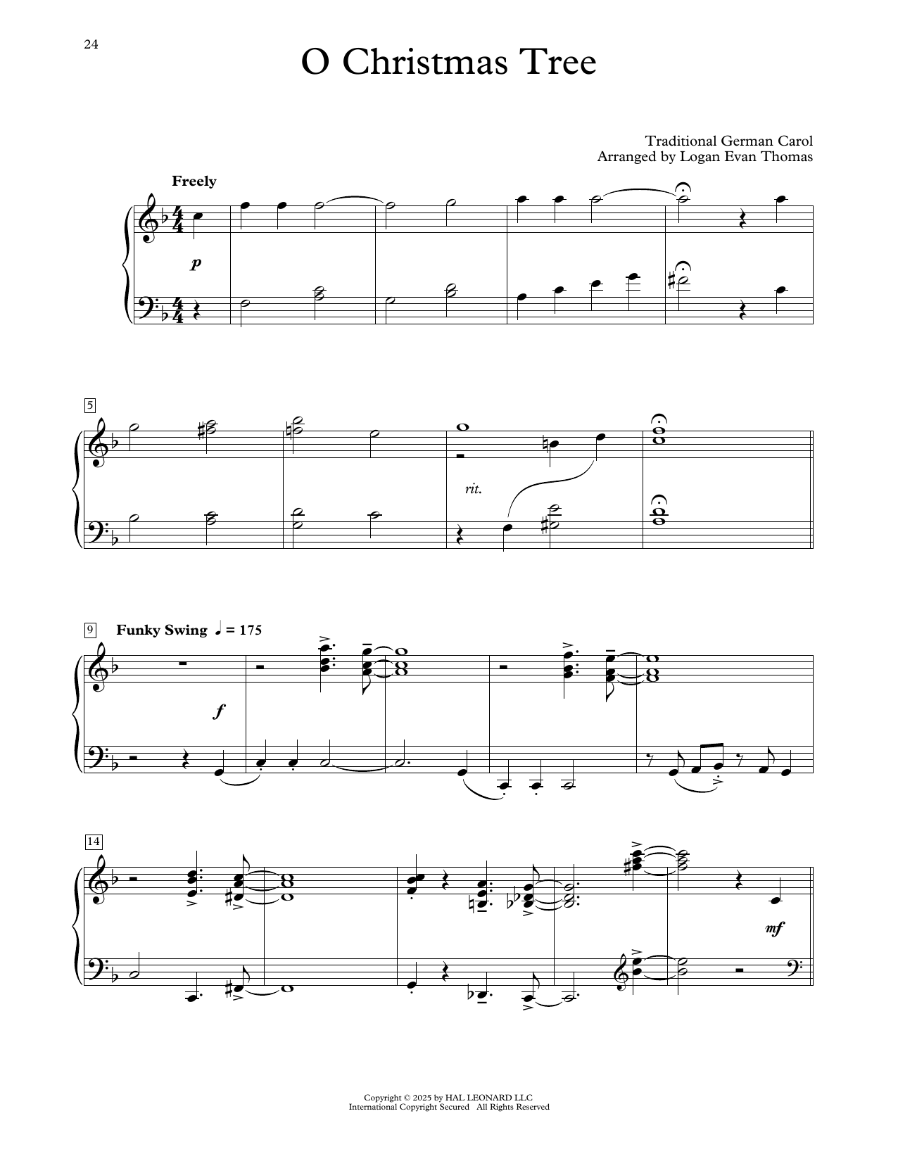 Traditional German Carol O Christmas Tree (arr. Logan Evan Thomas) sheet music notes and chords arranged for Educational Piano