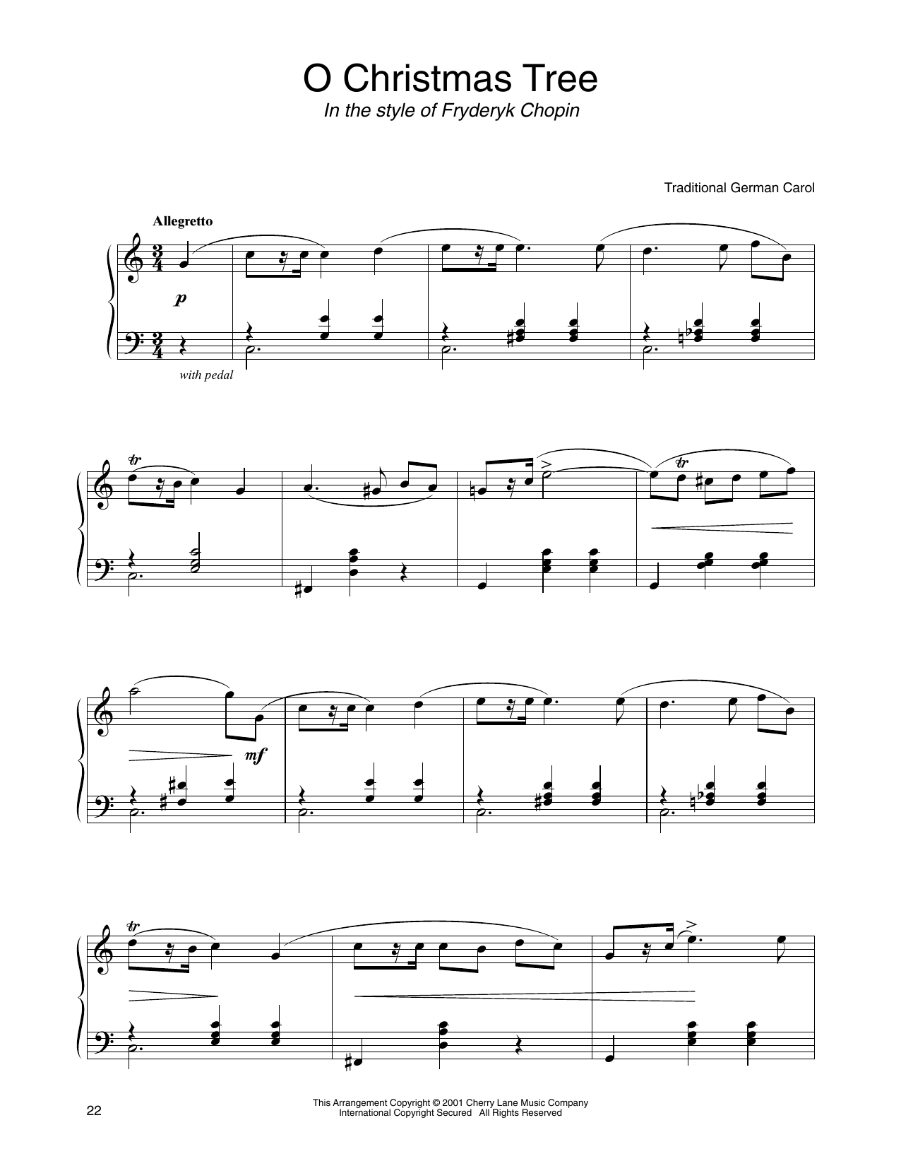 Traditional German Carol O Christmas Tree (in the style of Fryderyk Chopin) (arr. Carol Klose) sheet music notes and chords arranged for Piano Solo