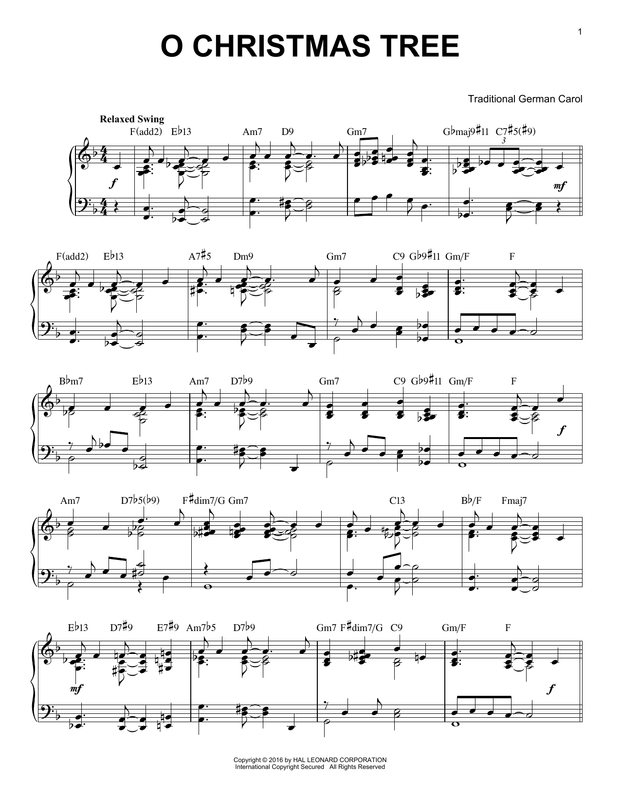 Traditional German Carol O Christmas Tree [Jazz version] (arr. Brent Edstrom) sheet music notes and chords arranged for Piano Solo