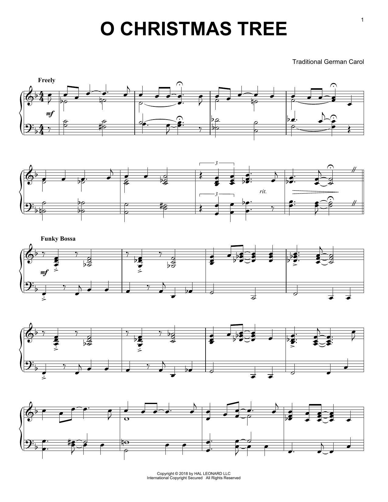 Traditional German Carol O Christmas Tree [Jazz version] sheet music notes and chords arranged for Piano Solo