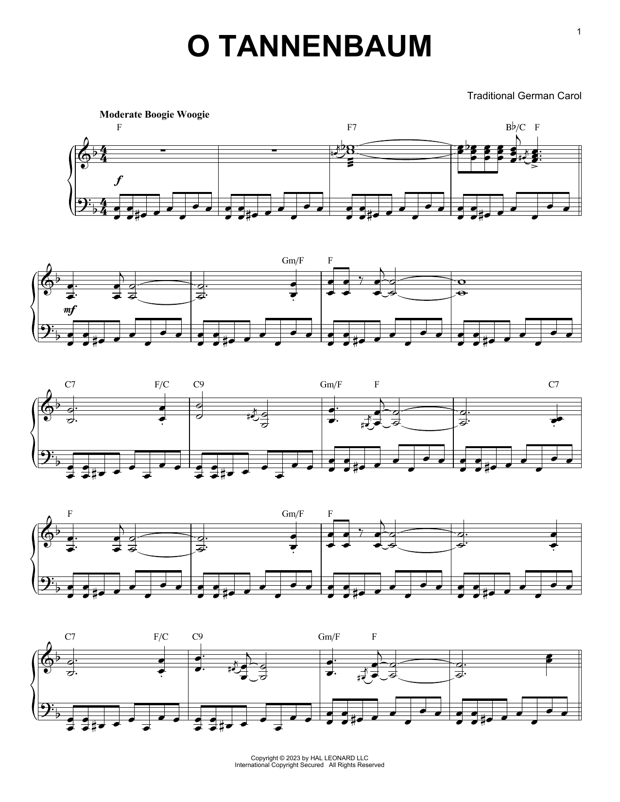 Traditional German Carol O Tannenbaum [Boogie Woogie version] (arr. Brent Edstrom) sheet music notes and chords arranged for Piano Solo