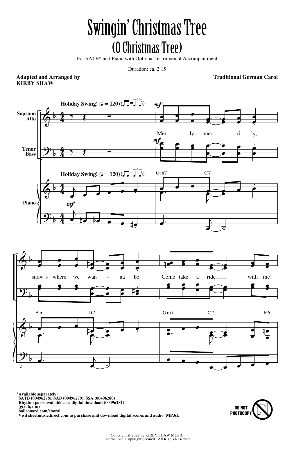 Traditional German Carol Swingin' Christmas Tree (O Christmas Tree) (arr. Kirby Shaw) sheet music notes and chords arranged for SSA Choir