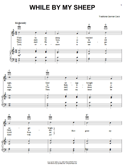 Traditional German Carol While By My Sheep sheet music notes and chords arranged for Piano, Vocal & Guitar Chords (Right-Hand Melody)