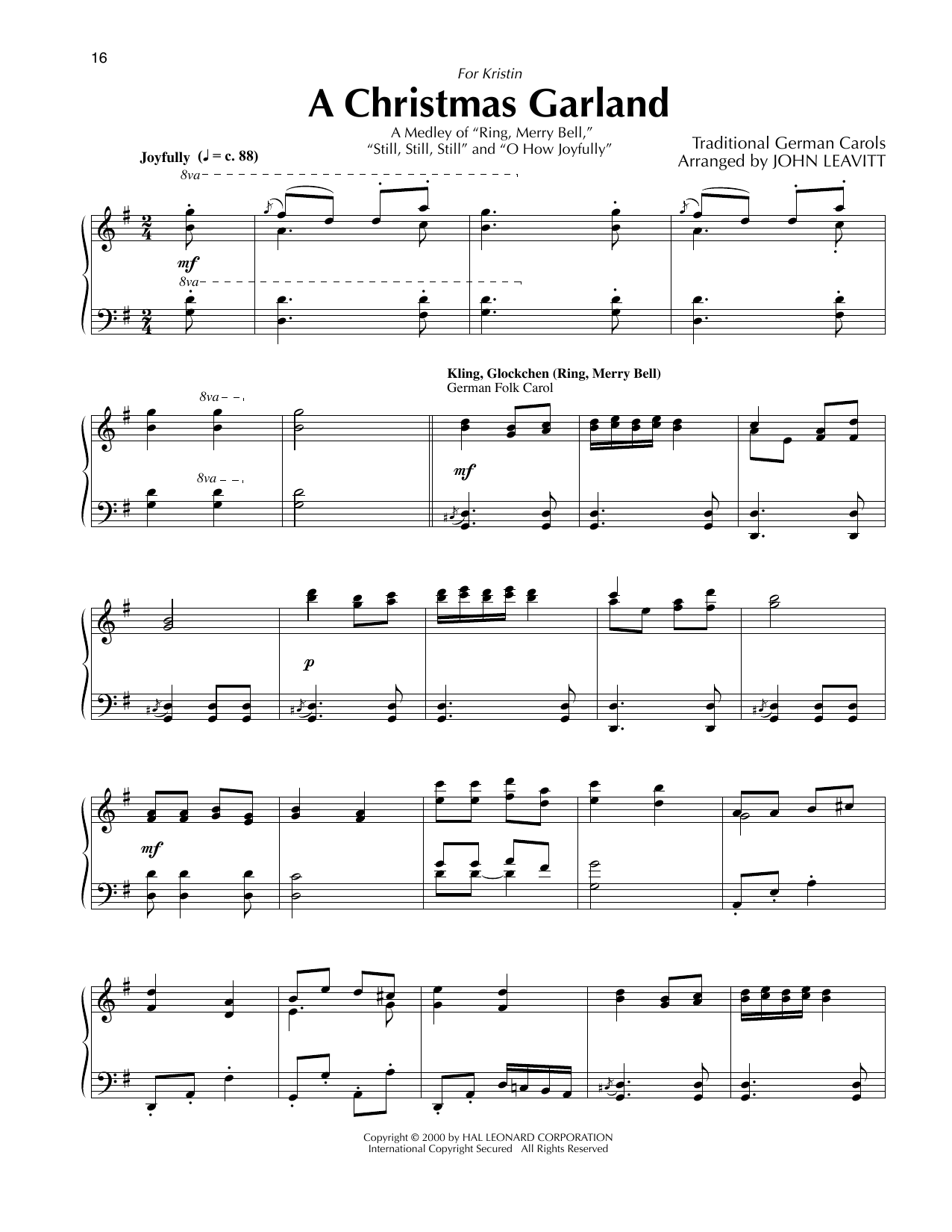 Traditional German Carols A Christmas Garland (arr. John Leavitt) sheet music notes and chords arranged for Piano Solo