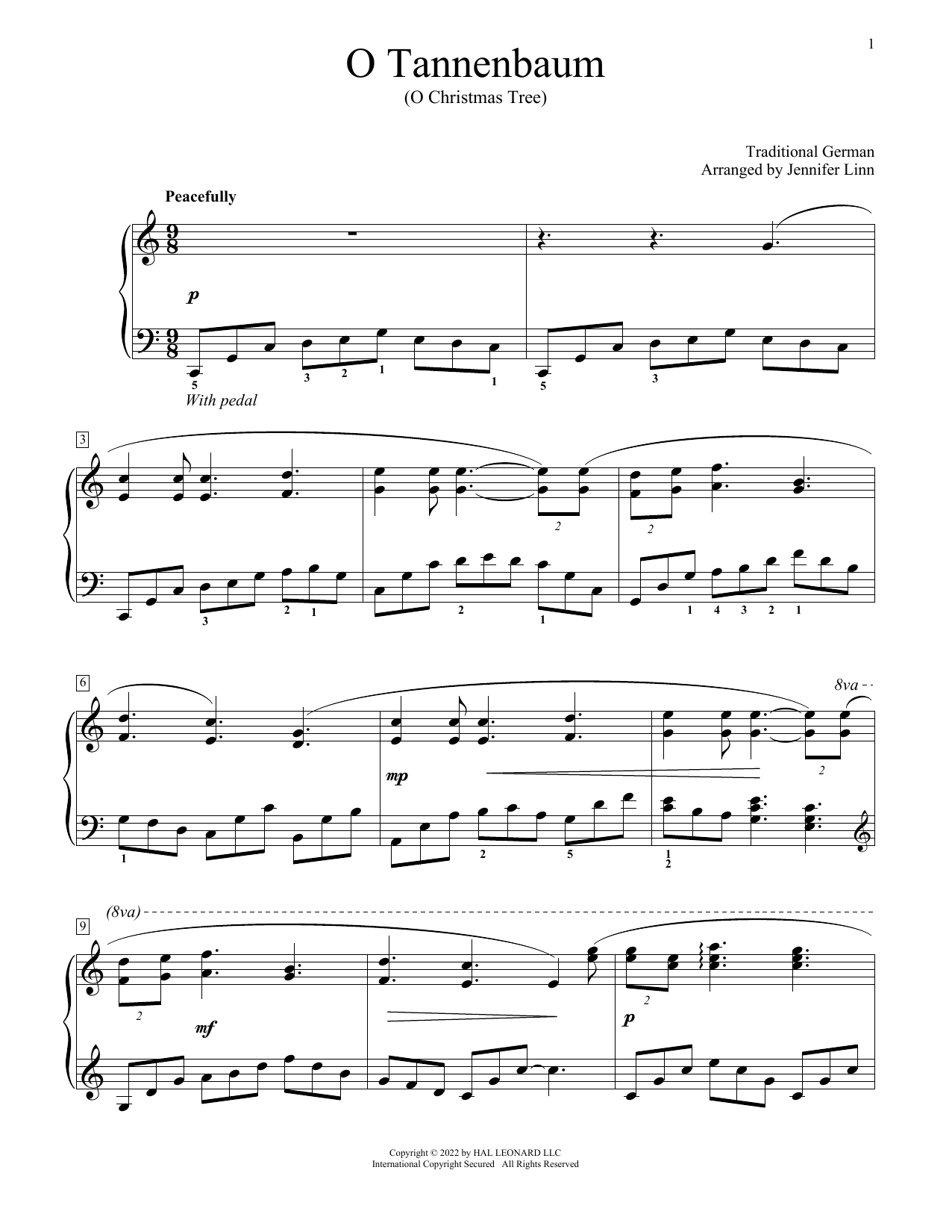 Traditional German O Tannenbaum (arr. Jennifer Linn) sheet music notes and chords arranged for Educational Piano