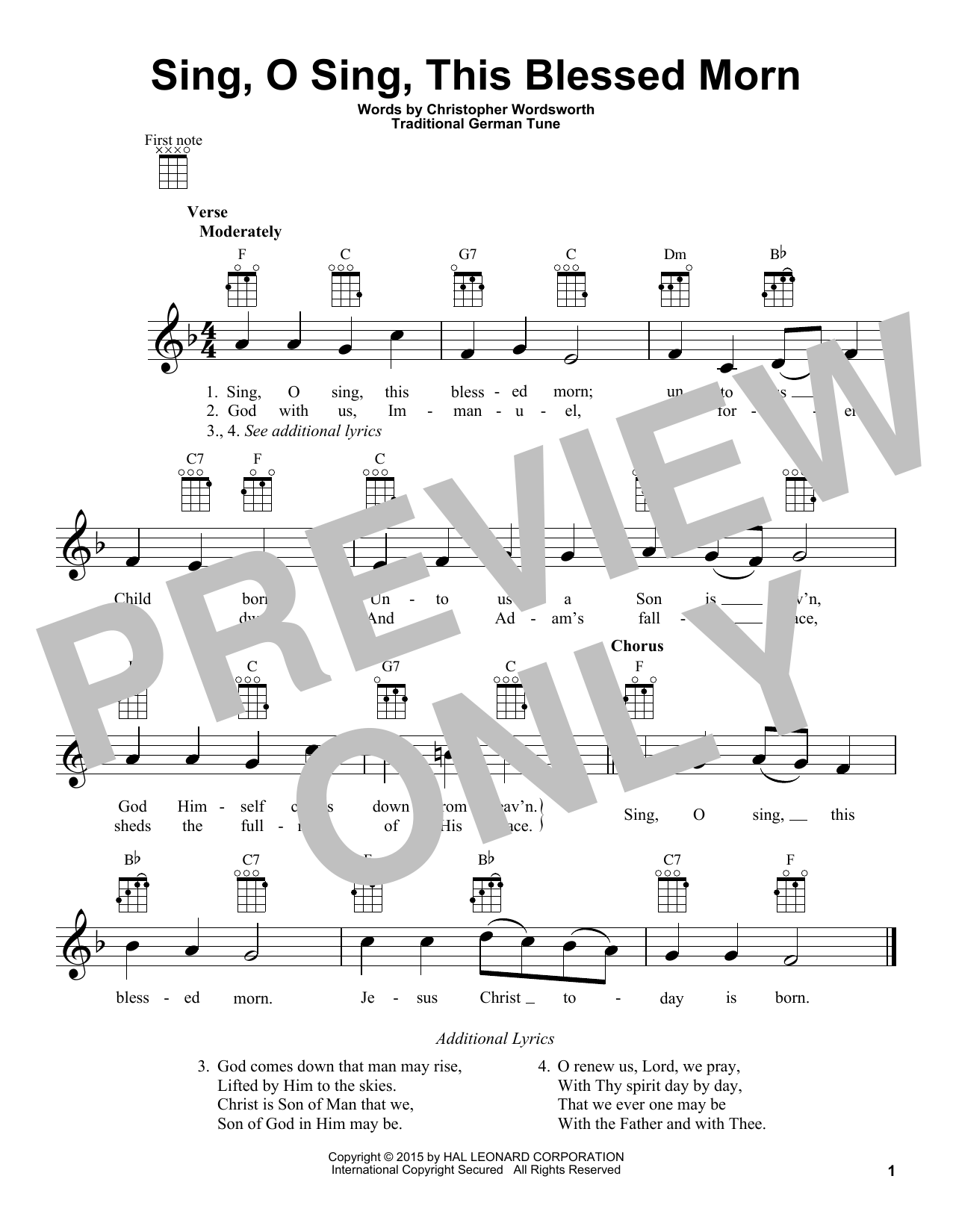 Traditional German Sing, O Sing, This Blessed Morn sheet music notes and chords arranged for Ukulele
