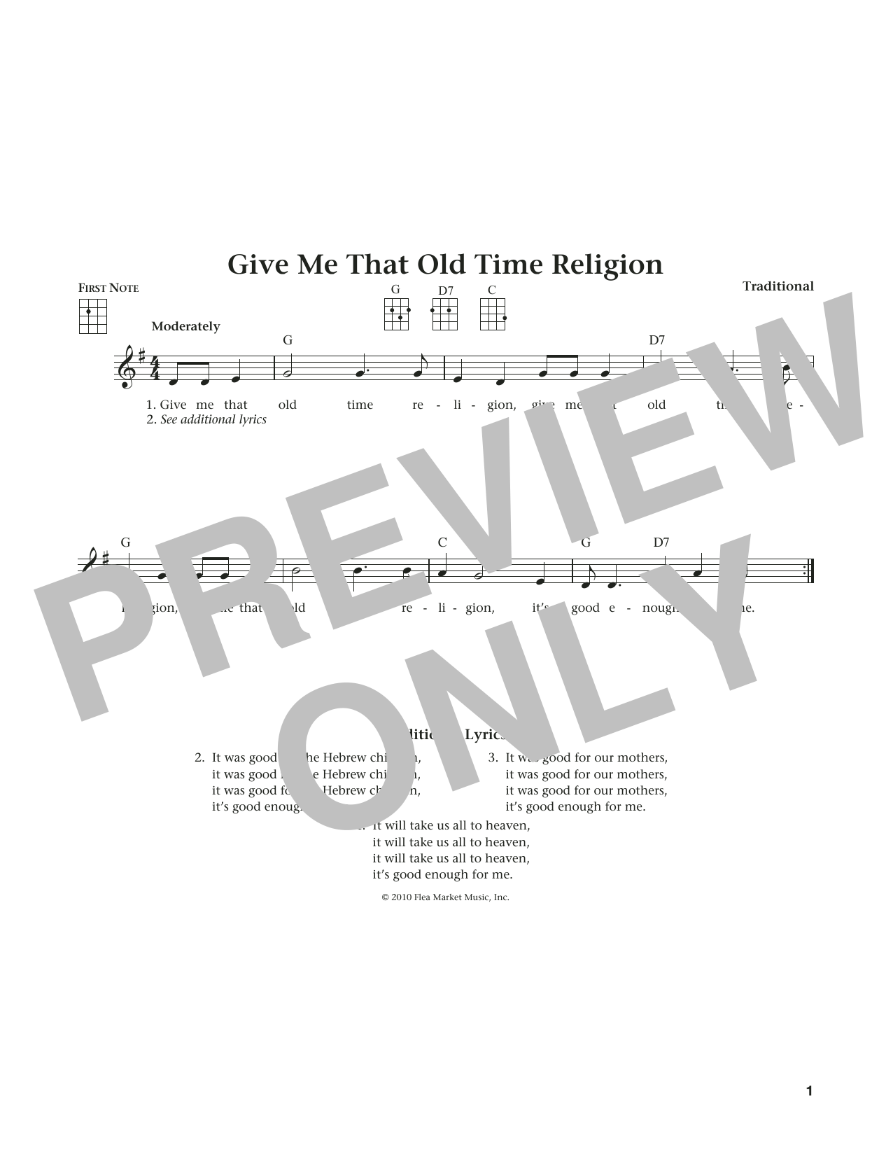 Traditional Give Me That Old Time Religion (from The Daily Ukulele) (arr. Liz and Jim Beloff) sheet music notes and chords arranged for Ukulele