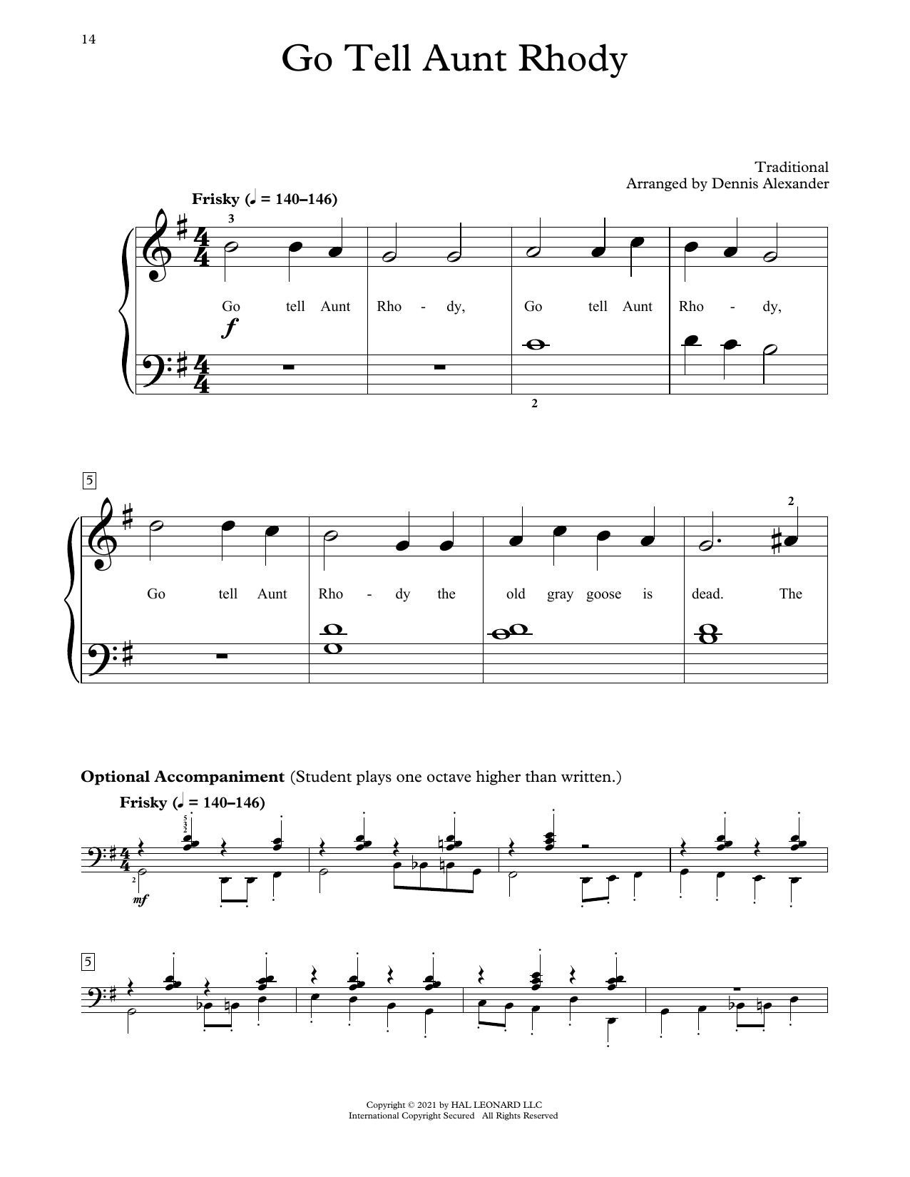 Traditional Go Tell Aunt Rhody (arr. Dennis Alexander) sheet music notes and chords arranged for Educational Piano