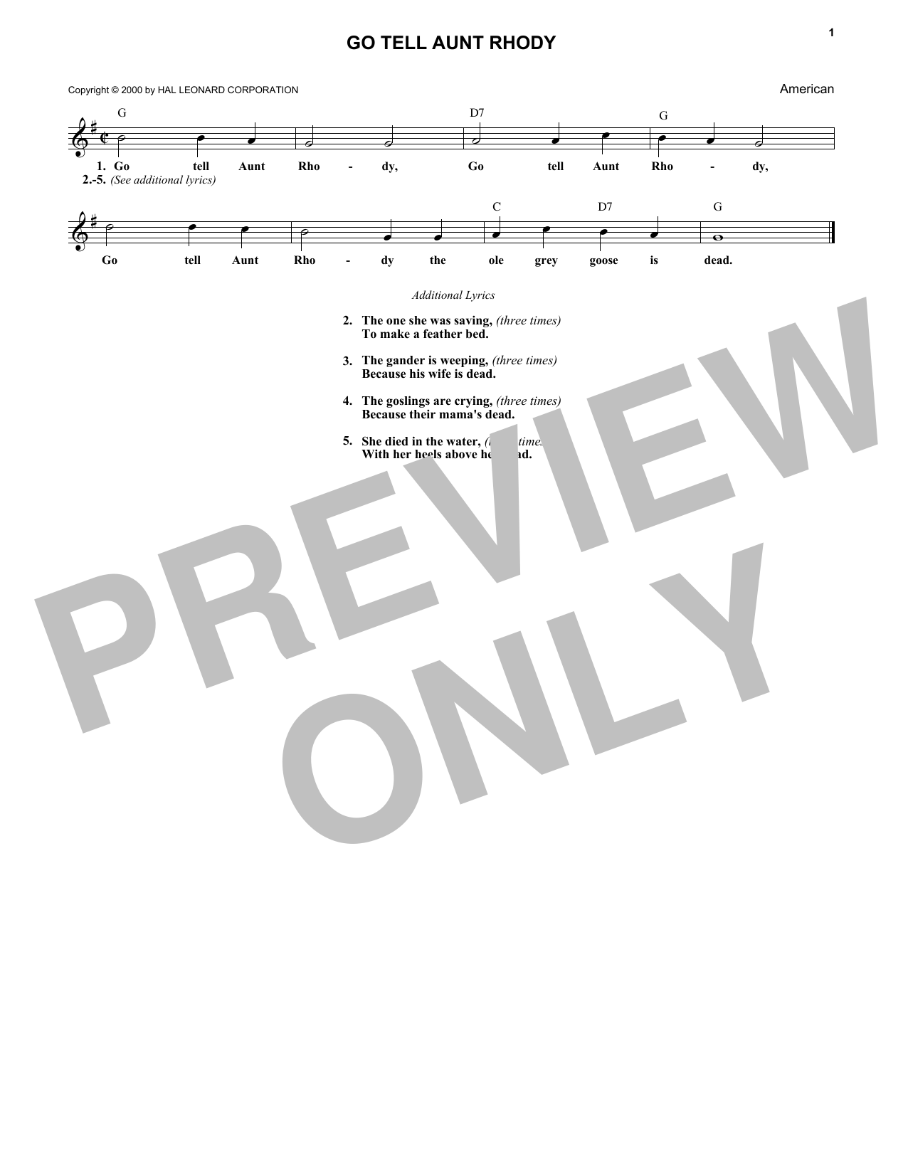 Traditional (Go Tell Aunt Rhody) The Ole Grey Goose Is Dead sheet music notes and chords arranged for Lead Sheet / Fake Book