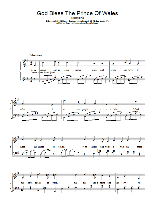 Traditional God Bless The Prince Of Wales sheet music notes and chords arranged for Piano, Vocal & Guitar Chords