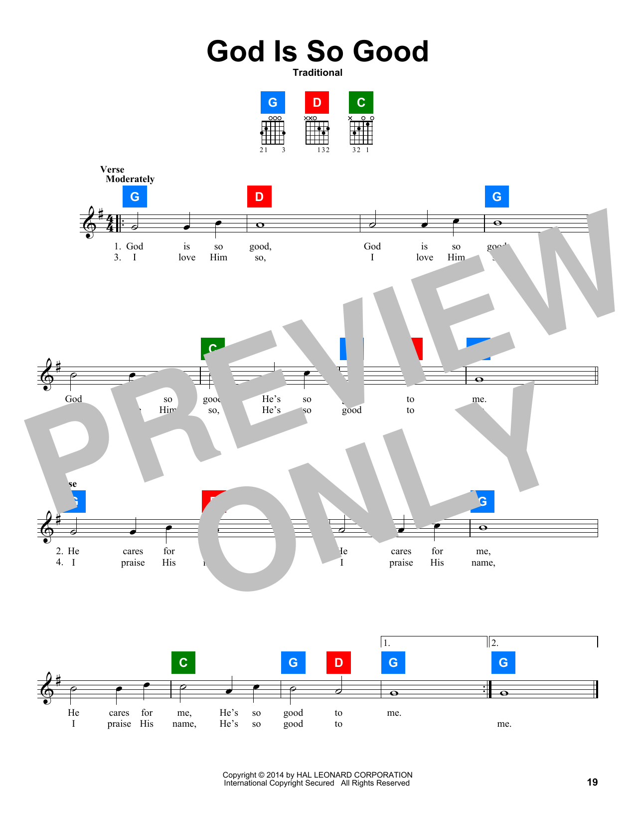 Traditional God Is So Good sheet music notes and chords arranged for 5-Finger Piano