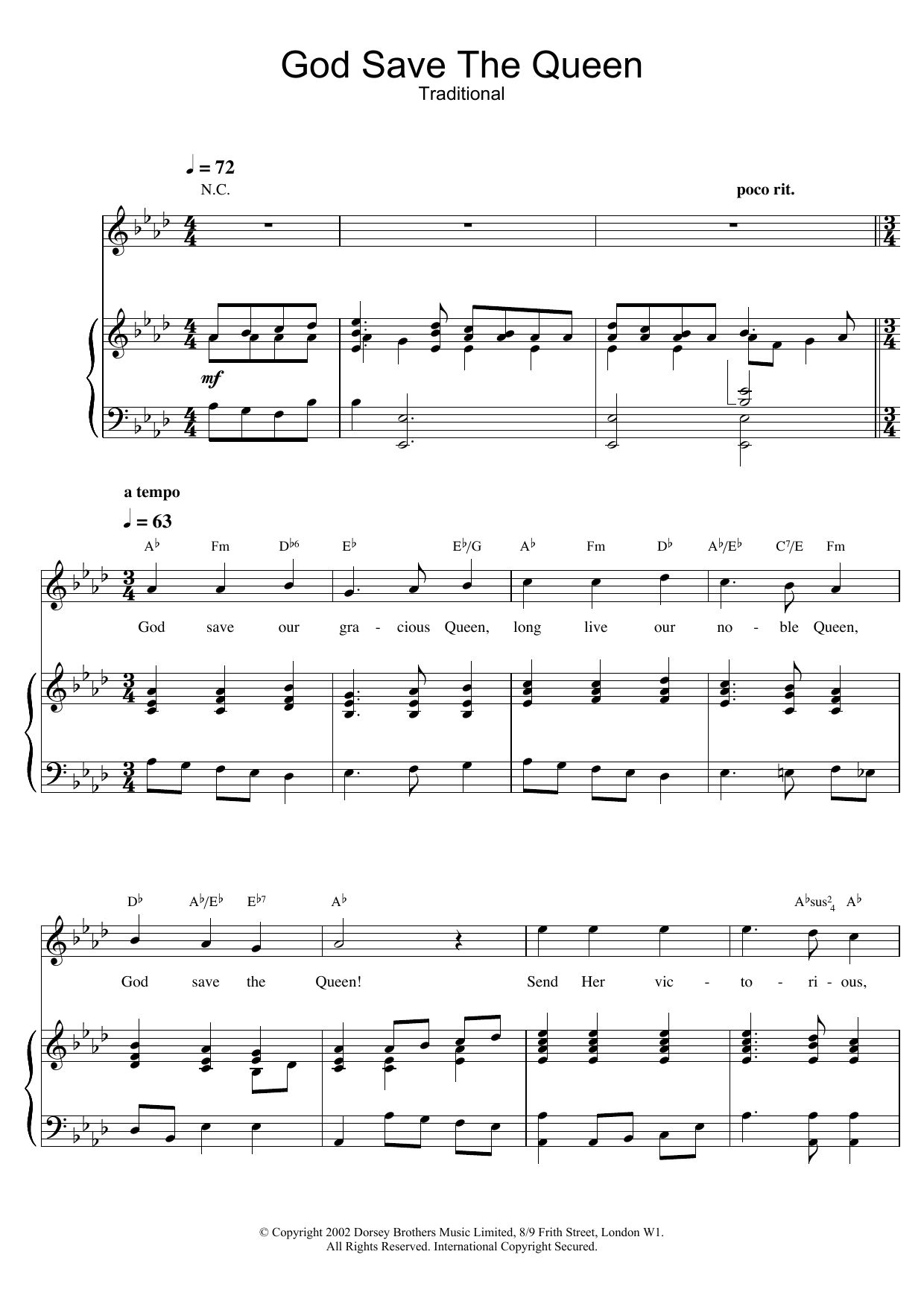 Traditional God Save The Queen sheet music notes and chords arranged for Piano, Vocal & Guitar Chords (Right-Hand Melody)