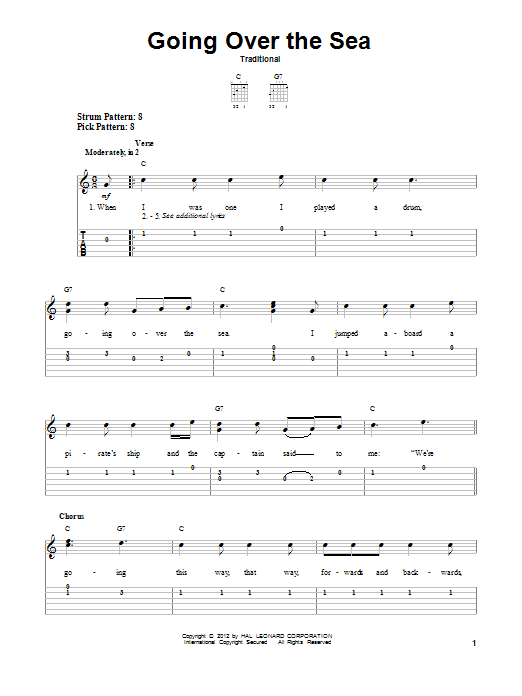 Traditional Going Over The Sea sheet music notes and chords arranged for Easy Guitar Tab