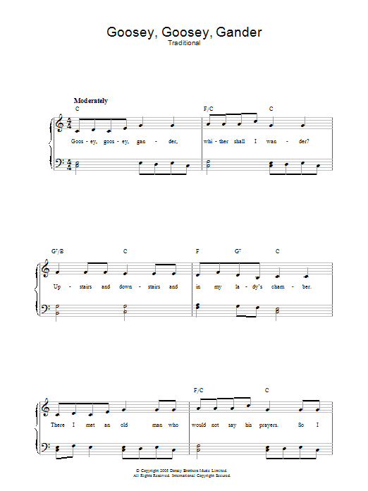 Traditional Goosey, Goosey Gander sheet music notes and chords arranged for Lead Sheet / Fake Book