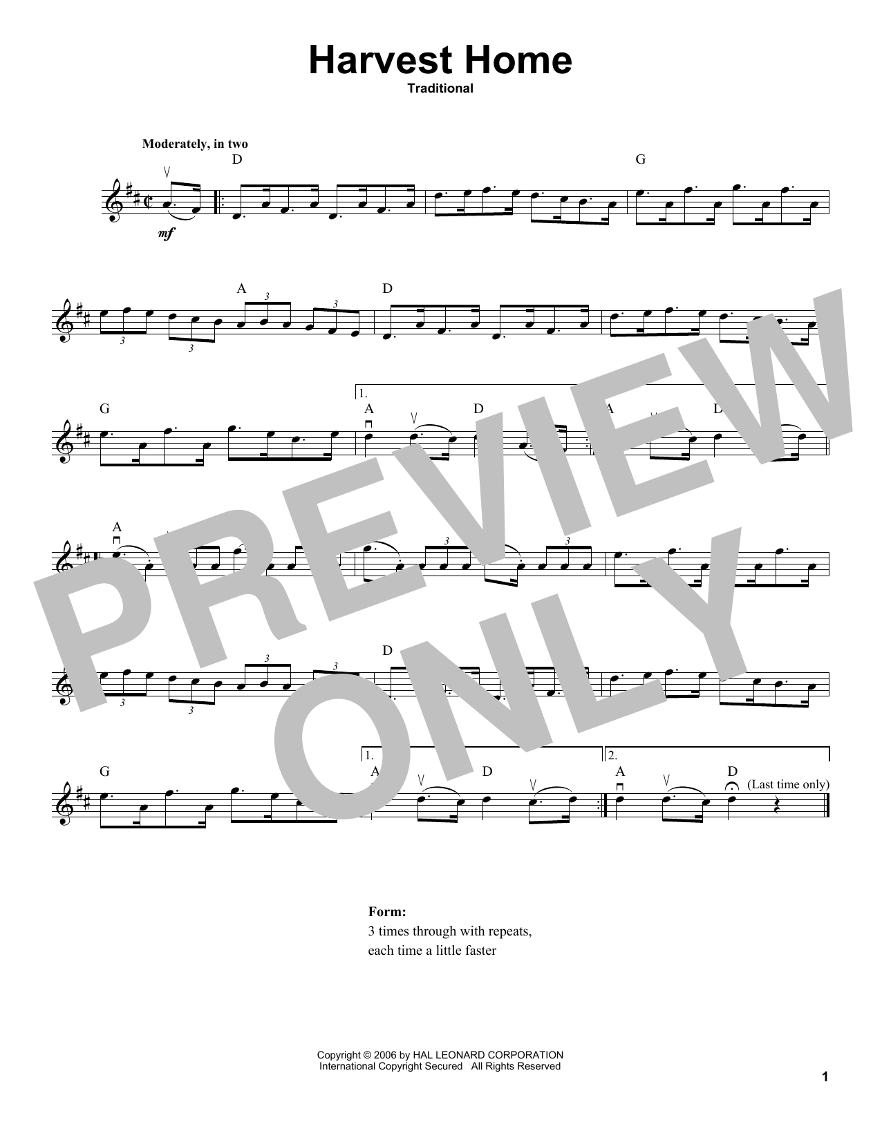 Traditional Harvest Home sheet music notes and chords arranged for Violin Solo