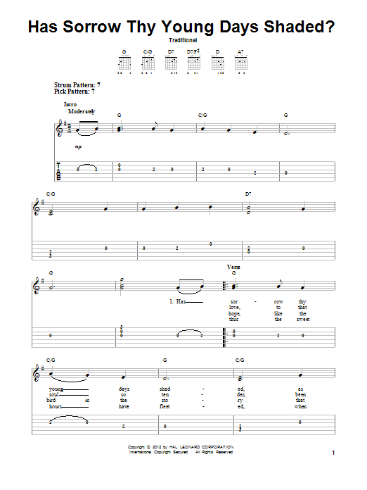 Traditional Has Sorrow Thy Young Days Shaded? sheet music notes and chords arranged for Easy Guitar Tab