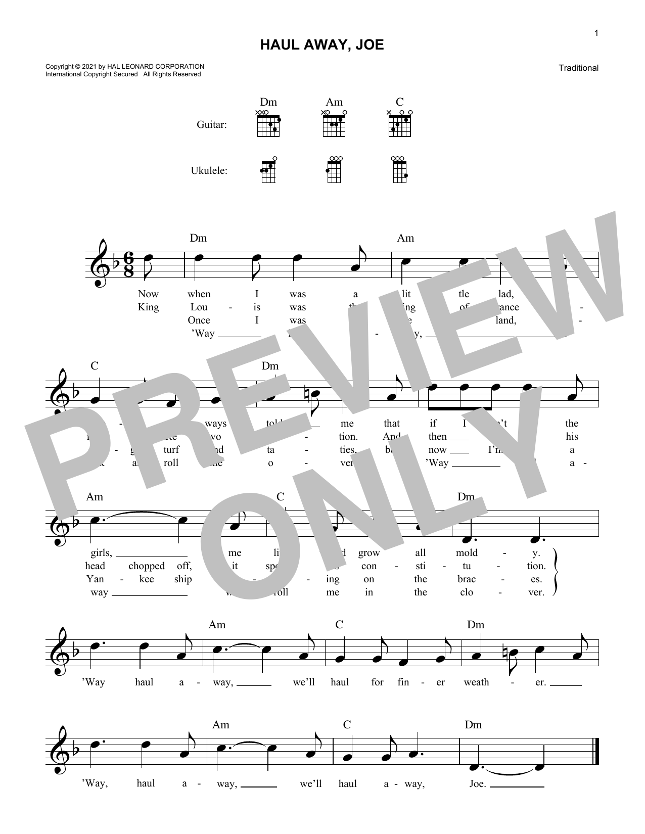 Traditional Haul Away, Joe sheet music notes and chords arranged for Lead Sheet / Fake Book