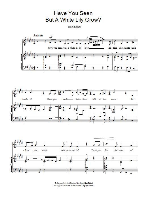 Traditional Have You Seen But A White Lily Grow? sheet music notes and chords arranged for Piano & Vocal